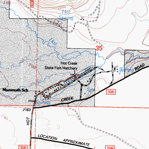 Topographic Map of Hot Creek State Fish Hatchery, CA