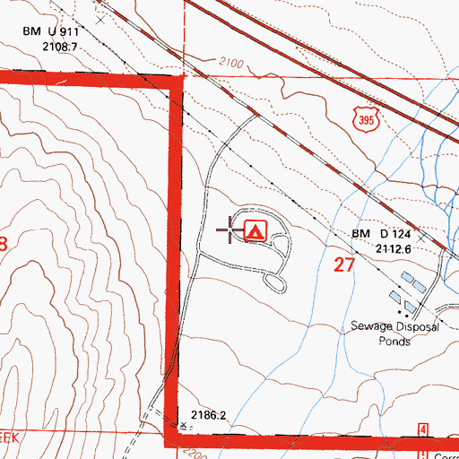 Topographic Map of Lake Crowley Campground, CA