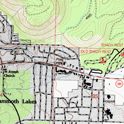 Topographic Map of Mammoth Lakes Post Office, CA