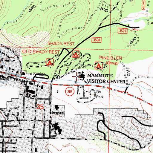 Topographic Map of Mammoth Visitor Center, CA