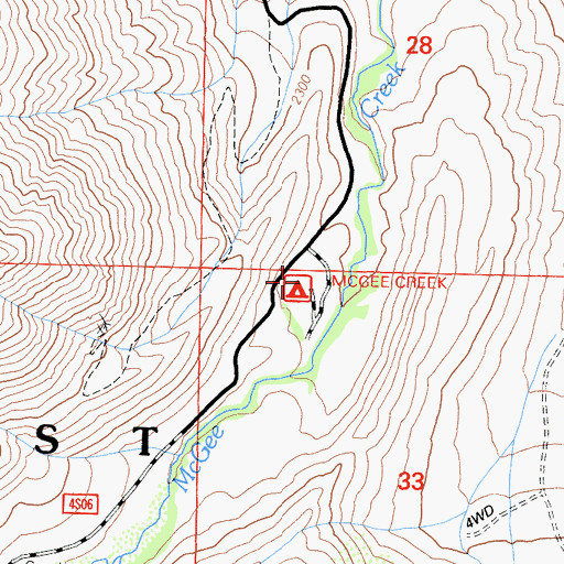 Topographic Map of McGee Creek Campground, CA