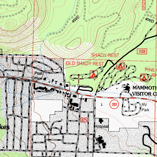 Topographic Map of Old Shady Rest Campground, CA
