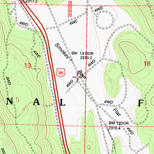 Topographic Map of Smokey Bear Flat, CA