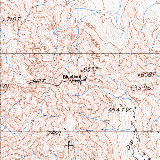 Topographic Map of Bluebird Mine, CA
