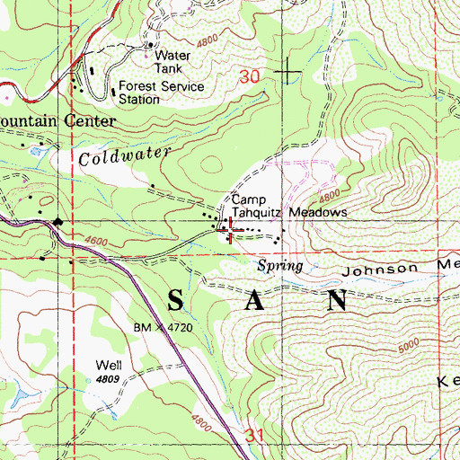 Topographic Map of Camp Tahquitz Meadows, CA