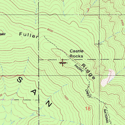 Topographic Map of Castle Rocks, CA