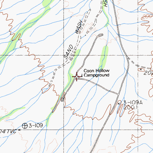 Topographic Map of Coon Hollow Campground, CA