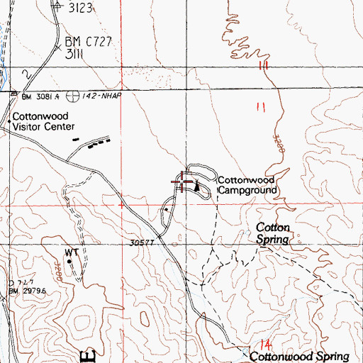 Topographic Map of Cottonwood Campground, CA