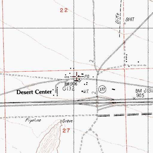 Topographic Map of Desert Center Post Office, CA