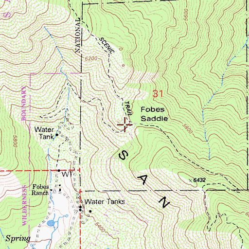 Topographic Map of Fobes Saddle, CA