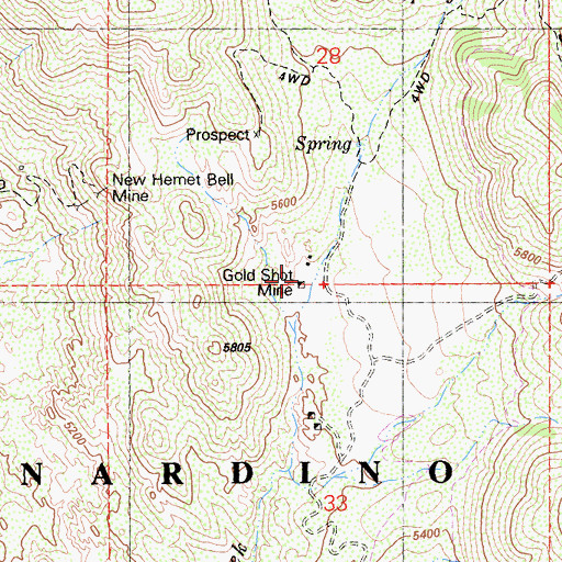 Topographic Map of Gold Shot Mine, CA