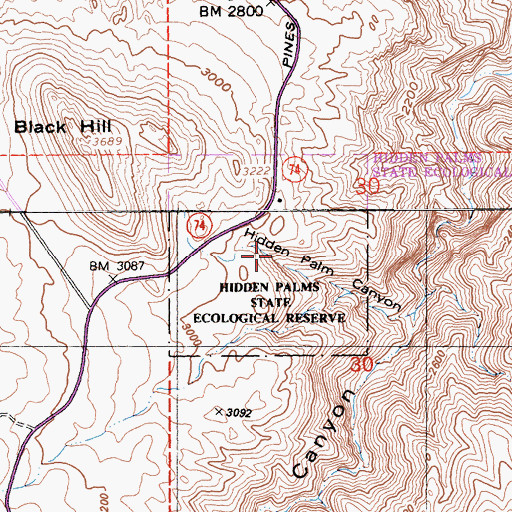 Topographic Map of Hidden Palms State Ecological Reserve, CA