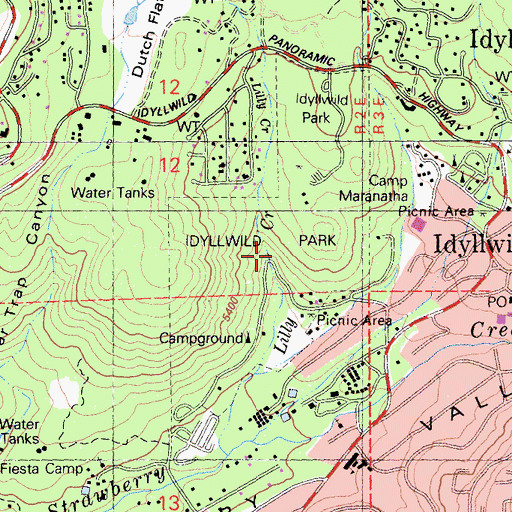 Topographic Map of Idyllwild Park, CA