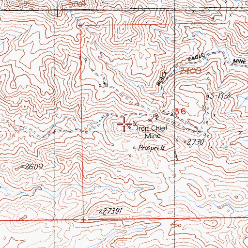 Topographic Map of Iron Chief Mine, CA