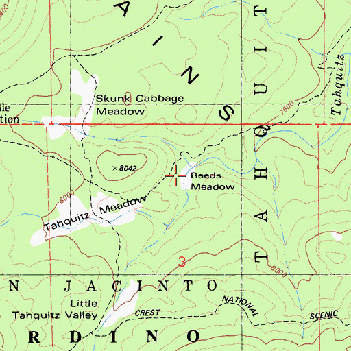 Topographic Map of Reeds Meadow, CA