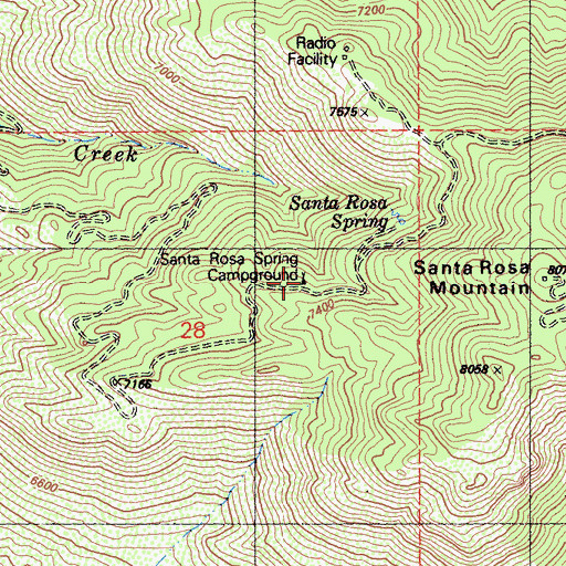 Topographic Map of Santa Rosa Spring Campground, CA