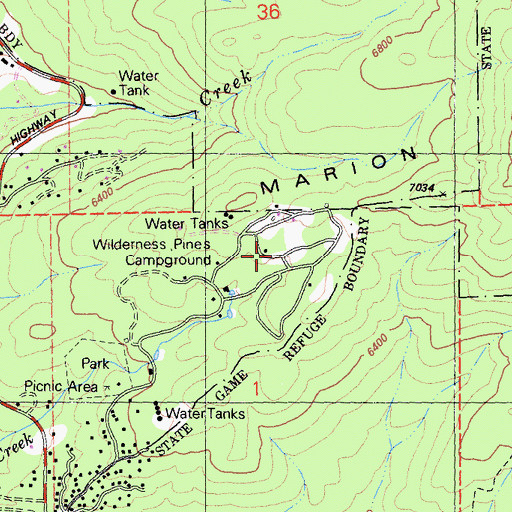 Topographic Map of Wilderness Pines Campground, CA