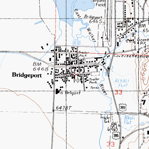 Topographic Map of Bridgeport Post Office, CA