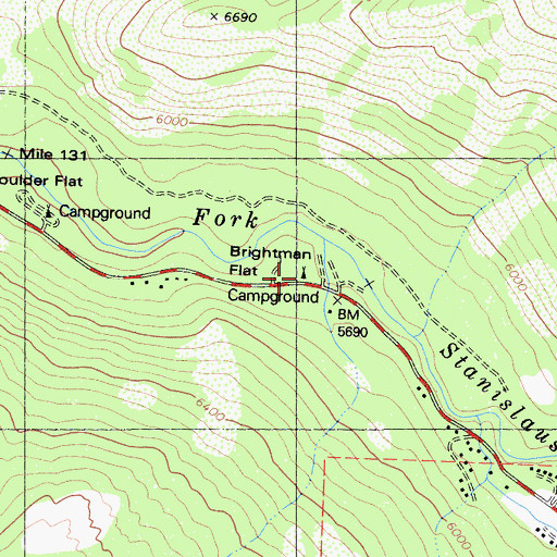 Topographic Map of Brightman Flat Campground, CA