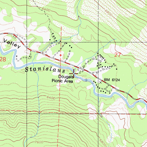 Topographic Map of Dougals Picnic Area, CA