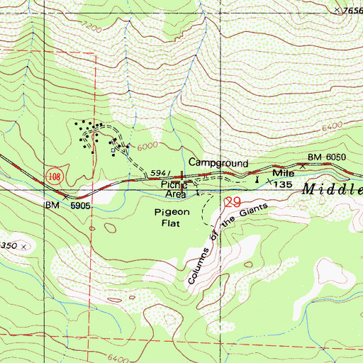 Topographic Map of Pigeon Flat Campground, CA