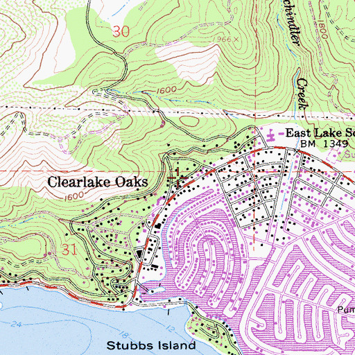 Topographic Map of Clearlake Oaks, CA