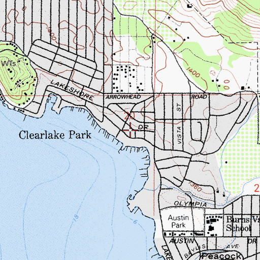 Topographic Map of Clearlake Park, CA