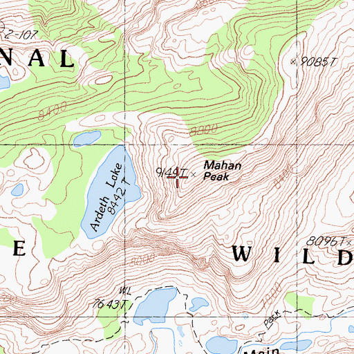 Topographic Map of Mahan Peak, CA