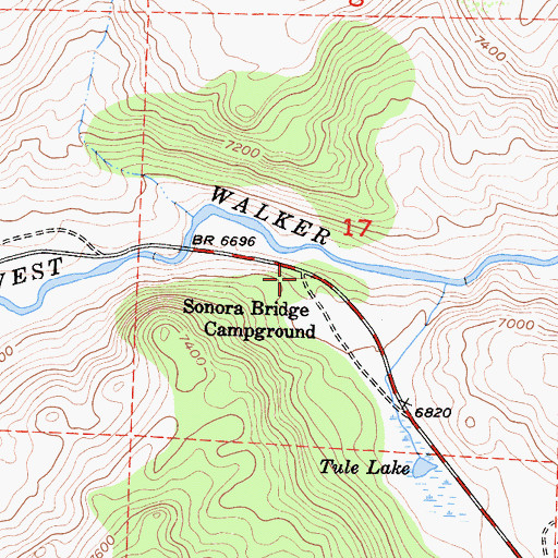 Topographic Map of Sonora Bridge Campground, CA