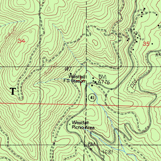 Topographic Map of Westfall Station, CA