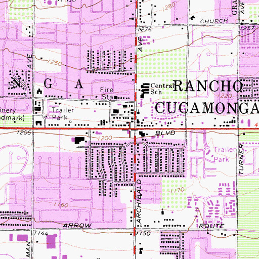 Topographic Map of Rancho Cucamonga, CA