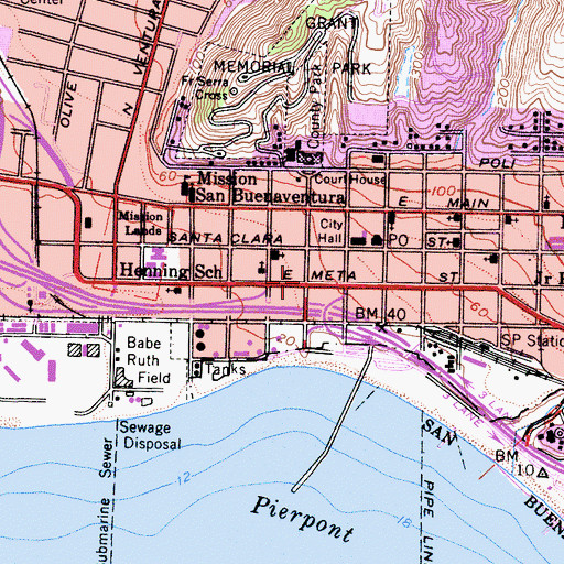 Topographic Map of Ventura, CA