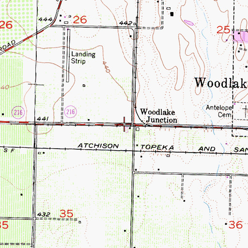 Topographic Map of Woodlake Junction, CA