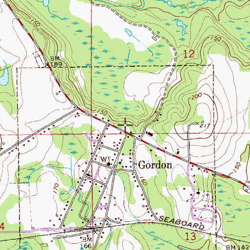 Topographic Map of Gordon Post Office, AL