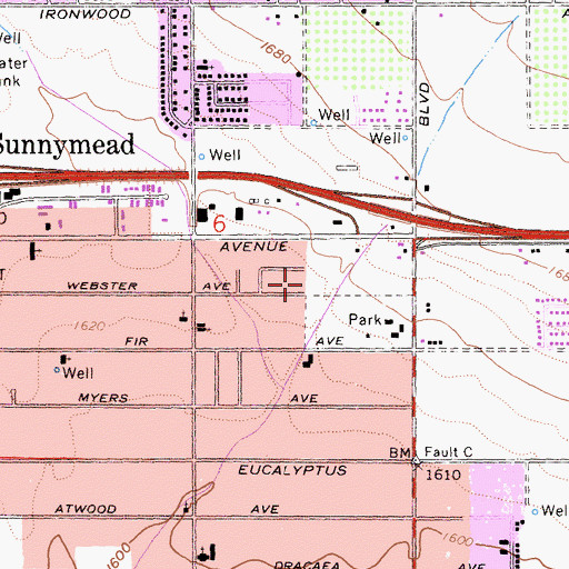 Topographic Map of Moreno Valley, CA