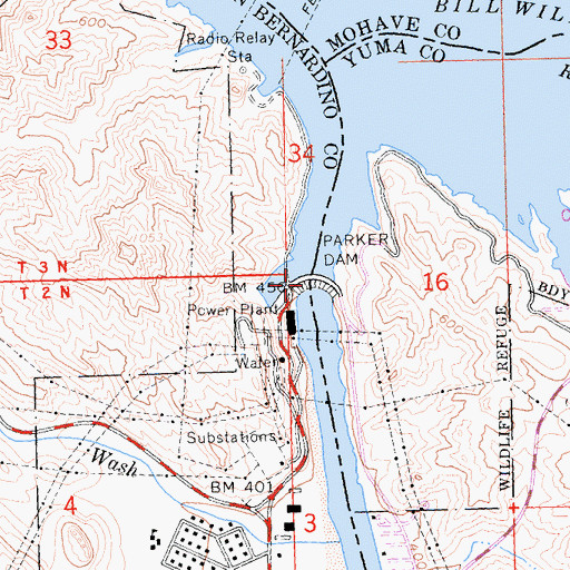 Topographic Map of Parker Dam, CA