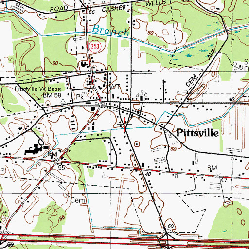 Topographic Map of Pittsville Post Office, MD
