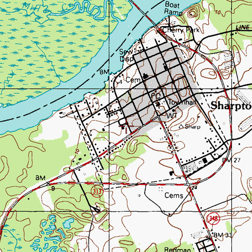 Topographic Map of Sharptown Elementary School, MD