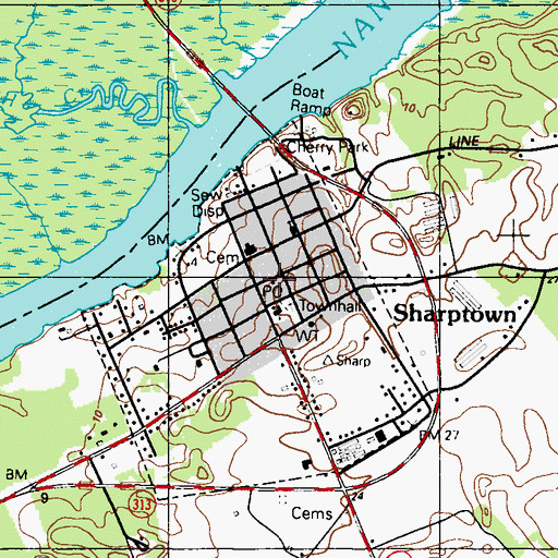 Topographic Map of Sharptown Post Office, MD