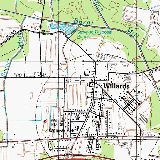 Topographic Map of Willards Post Office, MD