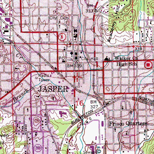 Topographic Map of Jasper Post Office, AL