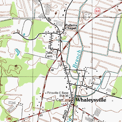 Topographic Map of Whaleyville Post Office, MD