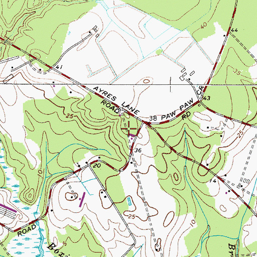 Topographic Map of Ayres Lane Estates, MD