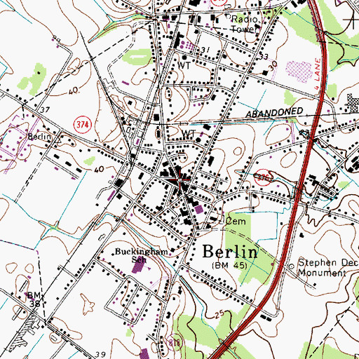 Topographic Map of Berlin Commercial Historic District, MD