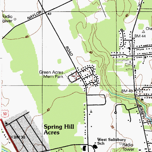 Topographic Map of Green Acres Cemetery, MD