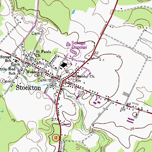 Topographic Map of Gunby Methodist Cemetery, MD