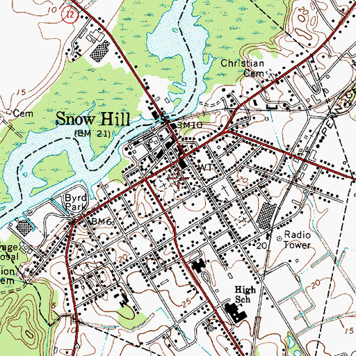 Topographic Map of Makemie Memorial Cemetery, MD
