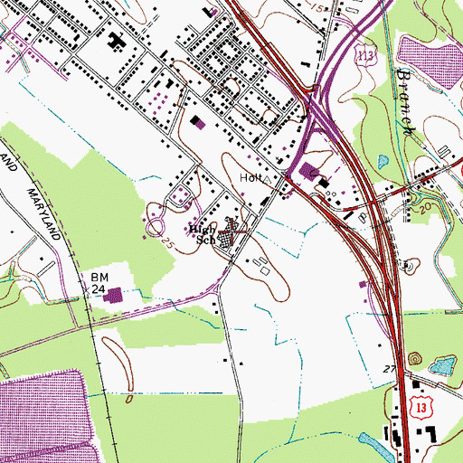 Topographic Map of Pocomoke High School, MD