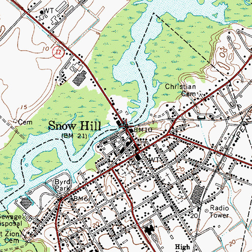 Topographic Map of Snow Hill Bridge, MD