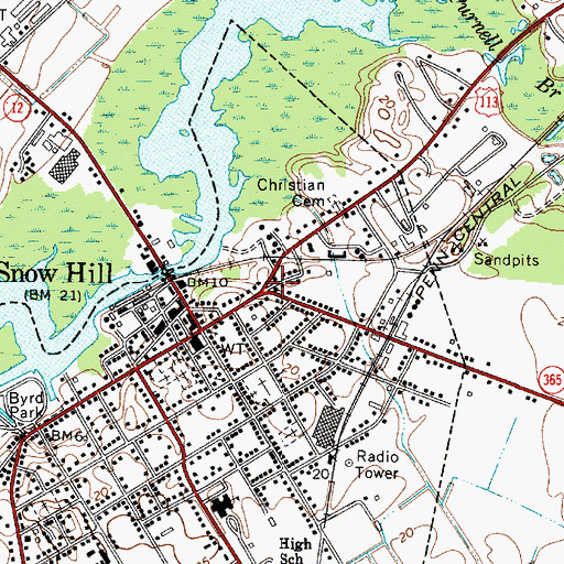 Topographic Map of Snow Hill Christian Church, MD